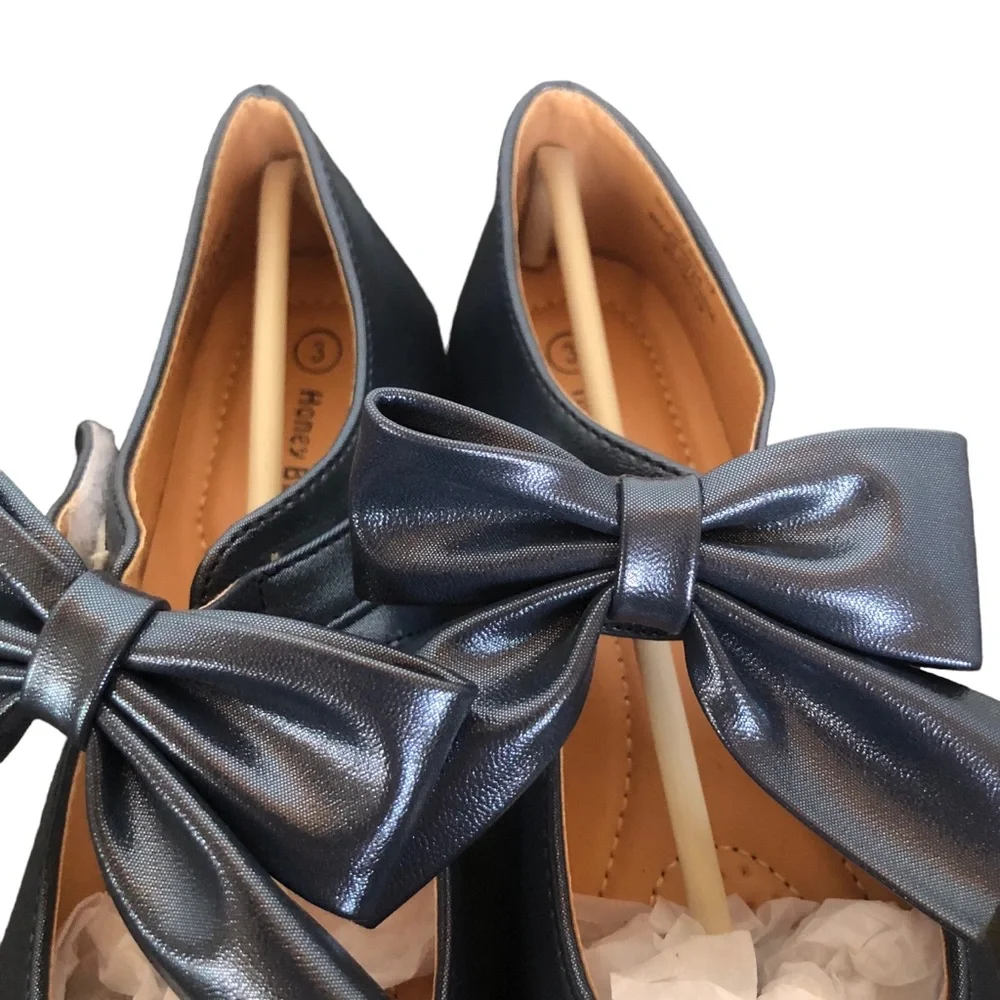 Honey Bunny Blue Sparkly Big Bow Ballet Flats size 3